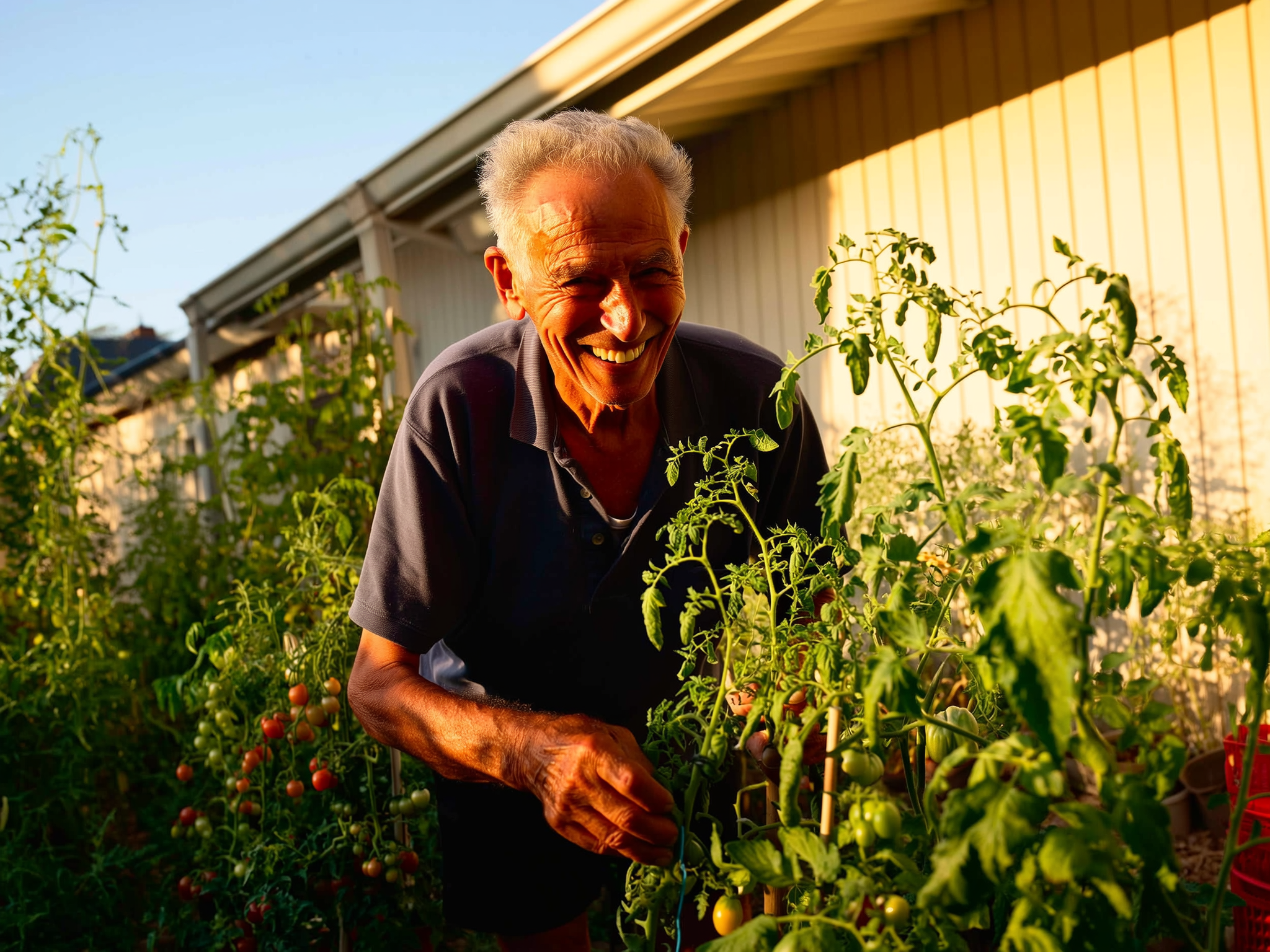 Path 2 — same man active and smiling, gardening outdoors